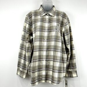 Lauren Ralph Lauren Top Women's 2X Plaid‎ NWT Button Up Crest Preppy Old Money
